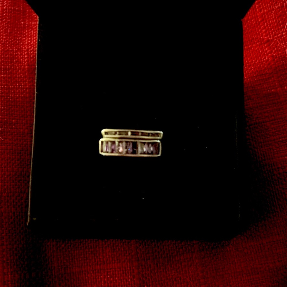 Sterling Silver Square Shaped Double Ring. Amethy… - image 1